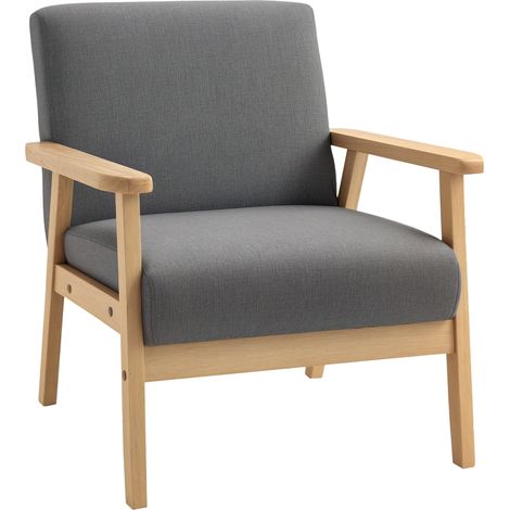 Accent Chair, Wooden Frame, 64 x 70 x 72 cm, Grey (1/5)