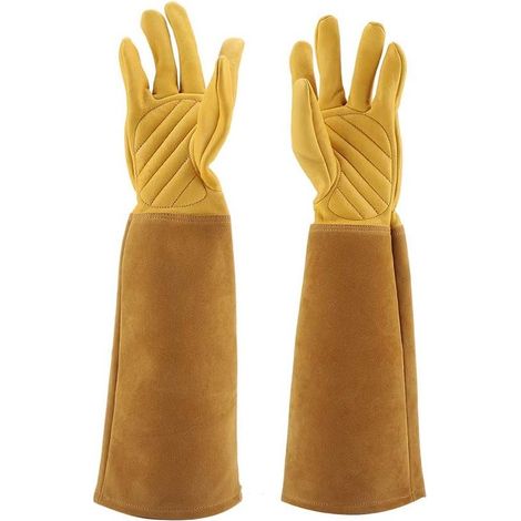 AGE Combinaison d'apiculture Gants en cuir Rose Trim Gants de travail résistants à la perforation (Jaune S) (1/3)