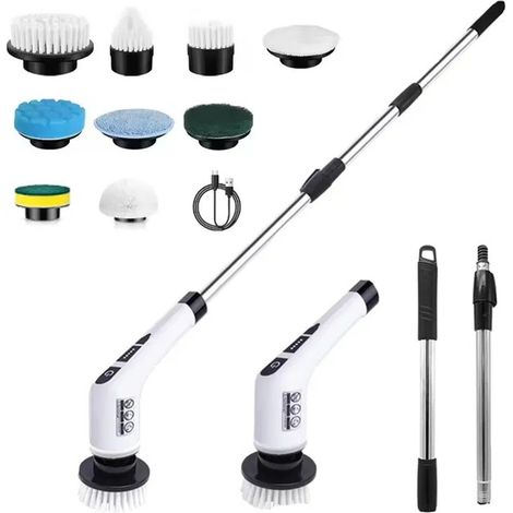Nettoyeur électrique sans fil 9 en 1 – Brosse de nettoyage rechargeable avec 9 têtes interchangeables – Manche réglable – USB-C – Salle de bain et sols (1/5)