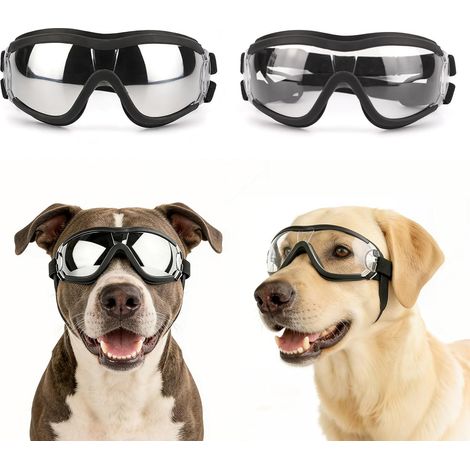 Lot de 2 paires de lunettes pour chiens moyens et grands, protection UV, lunettes pour chien, protection des yeux, sangles élastiques réglables, verres transparents/argentés (1/5)