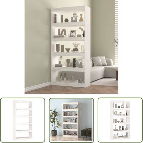 The Living Store Bibliothèque/Séparateur de pièce Blanc 80x30x167,4cm Pin massif - Bibliothèque Blanche - Bibliothèque En Bois - Étagère - Meuble De Rangement - Séparateur De Pièces (1/5)