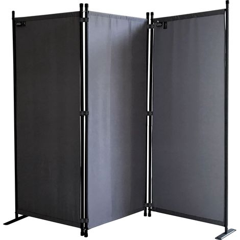 Quick-Star – Paravent 3 panneaux 170 x 165 cm gris – Protection visuelle intérieure et extérieure – Résistant aux intempéries – Montage facile avec accessoires inclus