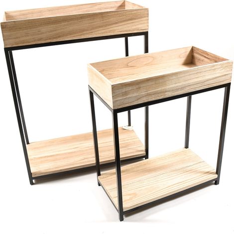 Set 2 Fioriera porta vaso in legno e metallo da interno ed esterno Shabby