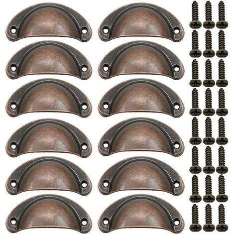 Poignées de porte coquille rétro - MICH - 12 pièces - Bronze rouge - Forme demi-lune - Installation facile (1/4)