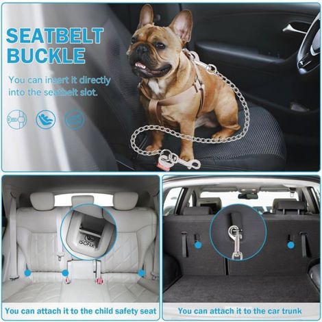 Attache Ceinture Securite Chien - 1, 85cm Laisse Anti-Morsure Acier Inoxydable 3 en 1 ISOFIX - Multifonction Étiquette (1/4)