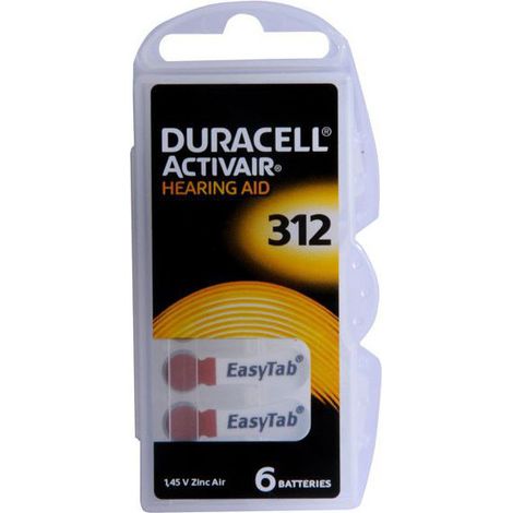 Pila de botón para audífono, paquete de 6, Duracell Da312