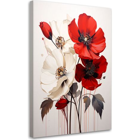 Stampe su Tela, Fiori bianchi e rossi in un'elegante composizione - 20x30 (1/2)