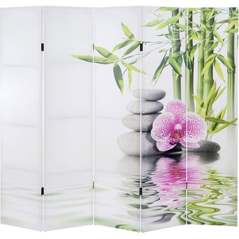 Biombo separador de ambientes de 5 paneles 180x200 cm diseño orquídea PAR04010