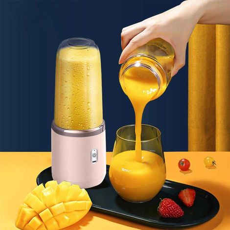Tragbarer Standmixer, Mini-Standmixer, Entsafter, wiederaufladbarer 6-Klingen-Entsafter, tragbarer Standmixer, Hand-Entsafter, Sport-, Reise- und Outdoor-Standmixer (rosa)