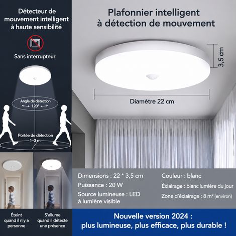 Plafonnier LED 20W 22cm à détection infrarouge lumière blanche 22cm 20w réf 3151 1 × 1 × 1 cm 1 g – Livraison gratuite