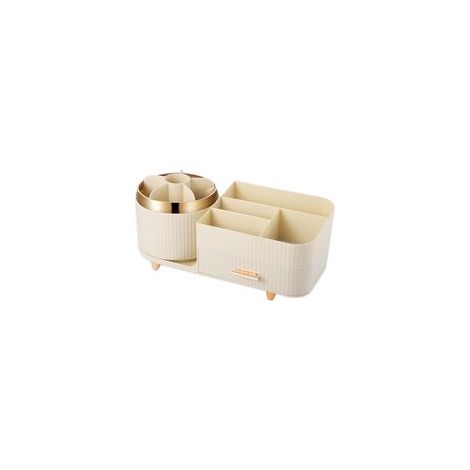 Organisateur de maquillage, organisateur de coiffeuse, organisateur de beauté rotatif à 360°, rangement cosmétique multifonctionnel (blanc crème) (1/4)