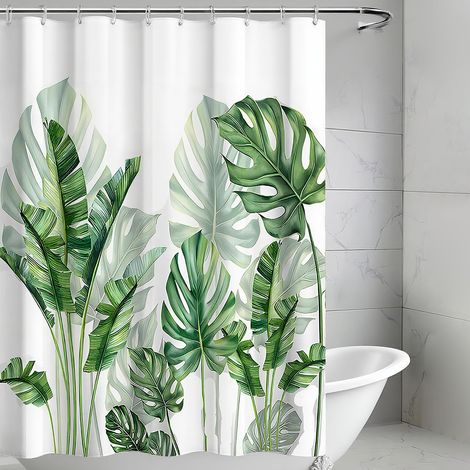 Rideau de Douche - 120x200 cm - Polyester - Imperméable Anti-Moisissure - Salle de Bain Camping-Car - Motif Feuilles (1/5)