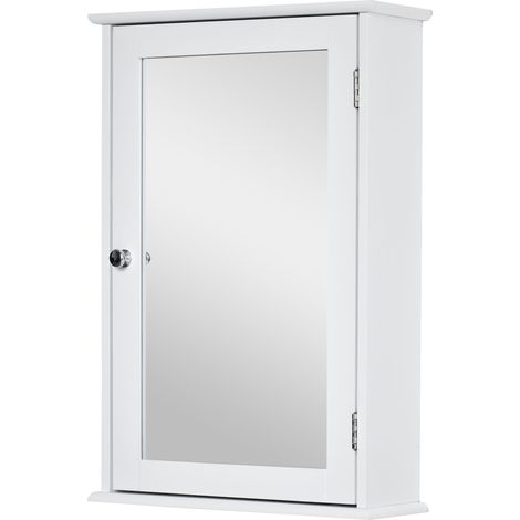 kleankin Mobile Bagno con Specchio Ripiano Regolabile in Vetro, Bianco