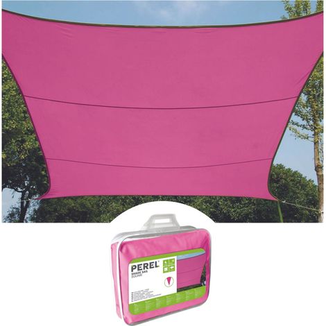 Perel Sonnensegel 3.6 x 3.6 m, quadratisch für Garten und Terrasse, wasserabweisend, UV-Schutz 90%, atmungsaktiv, fuchsia