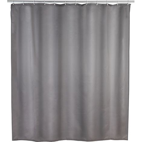 WENKO Tenda da doccia antimuffa, misura 180x200 cm, lavabile in lavatrice e impermeabile, include 12 anelli in plastica bianca, 100% Poliestere, 180x200 cm, Grigio (1/5)