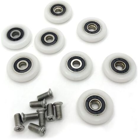 8 Pièces Poulie de Porte Douche,Roulette Porte Coulissante Douche,19mm Galets de Porte de Douche Antirouille roulettes Cabine de Douche Robuste Durable pour Cabine Salle de Bains Porte en Verre (1/4)