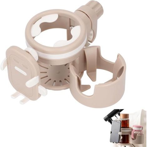 Portavasos multifuncional para coche fabricado en plástico beige, soporte doble ajustable para vasos, accesorio universal todo tipo vehículos (1/5)