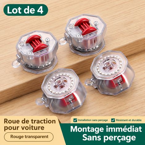 Roulettes adhésives avec frein, roues rouges transparentes, lot de 4, pour meuble, 15 × 11 × 5 cm, 93 g – Livraison gratuite