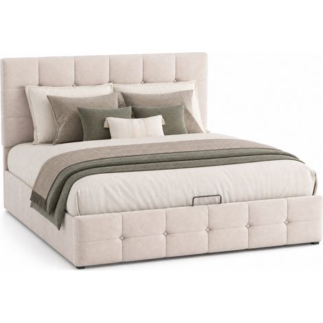 Letto contenitore 140x200 cm in MDF e metallo, velluto crema con sollevamento idraulico - CHICFURN (1/5)