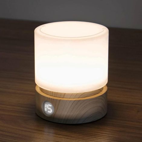 Veilleuse avec Minuterie, Petit lampe de Chevet de Table, LED Veilleuse Enfants, Veilleuse Bébé, Grain de Bois, Dimmable, Batterie, Rechargeable (1/5)
