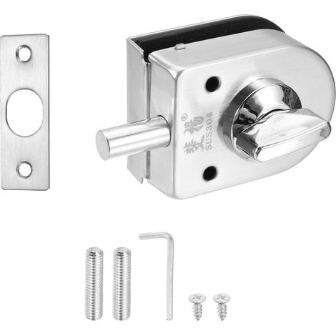 Verrou Pour Porte En Verre, 304 Acier Inoxydable Verrou Pour Porte En Verre Sans Cadre Type À Battant Simple Pour 10-12mm Épaisseur Verrouillage Intérieur Pour Hôtel Salle, Argent (1/5)
