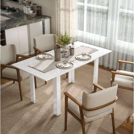 Table à manger extensible en MDF, blanc brillant, 120-160 x 80 x 78 cm, 4-6 personnes (1/5)