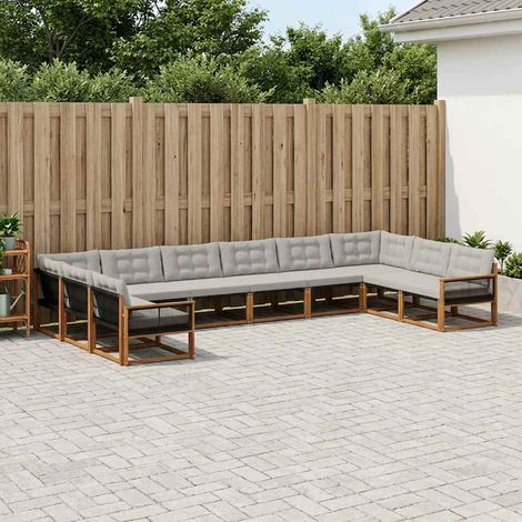 vidaXL Outdoor-Sofagarnitur mit Kissen 10 pcs Natürlich und Hellgrau (1/5)