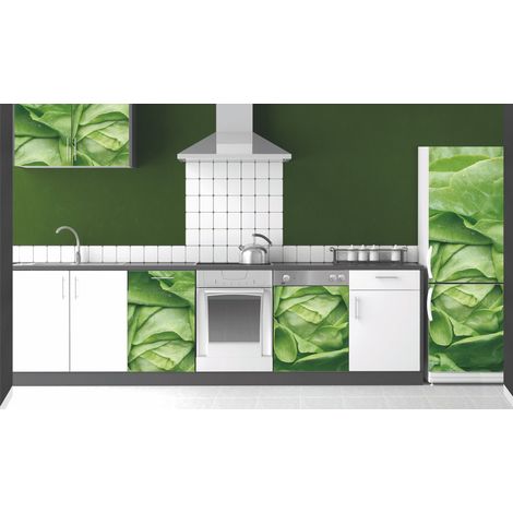 Sticker Mural Réfrigérateur Salade Laitue Fraîche Goutte d'Eau 59,5x180cm - Décoration Cuisine Maison (1/2)