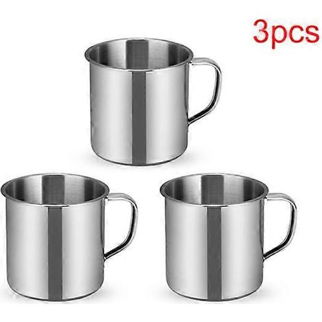 Lot de 6 tasses à thé/café en acier inoxydable pour le camping et la randonnée (3 pièces). (1/5)