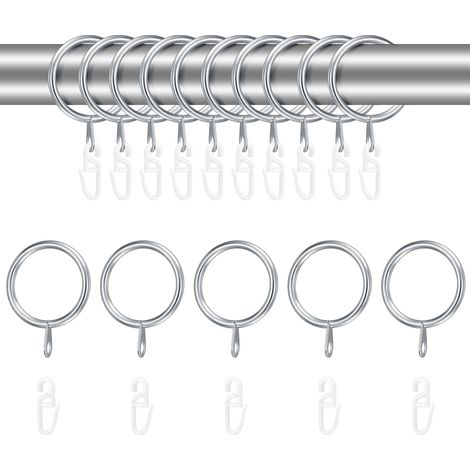 BRAVIX 48 Pièces Argent Anneaux de Rideaux en Métal et Crochets de Rideau en Plastique, Anneaux de Suspension de Rideau 30 mm Diamètre Intérieur pour Suspendre Rideaux Douche Porte Fenêtre Tringles à 