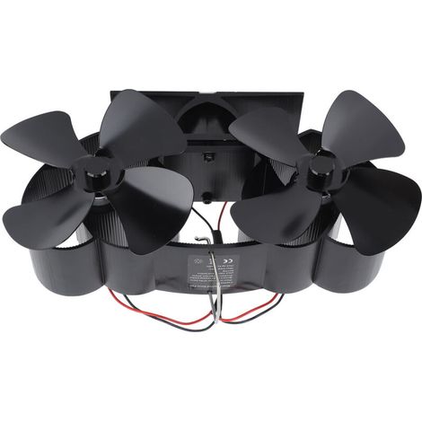 Ventilador de estufa de aluminio de 4 aspas con alimentación por calor y enchufe doble para repuesto - Negro -Crezuo