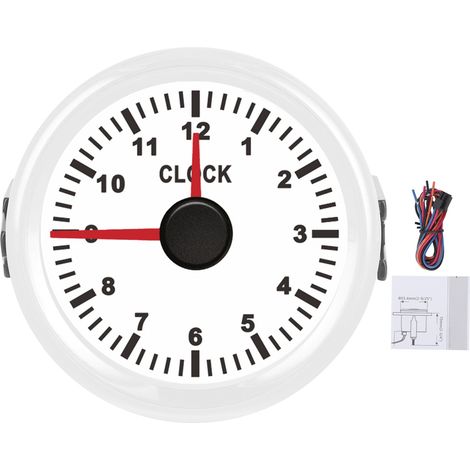 Jauge d'horloge universelle 2 pouces, Instrument 0 à 12 heures, rétro-éclairage rouge 12V/24V pour voiture, bateau, Yacht, moto, cadran blanc, cadre blanc (1/5)