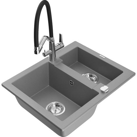 Mexen Carlos fregadero de granito de 1,5 senos con grifo de cocina Duo, gris - 6518-71-671701-07 (1/5)