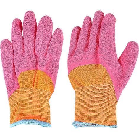 Filiyano-Gants de jardin roses adaptés aux enfants, parfaits pour la pêche aux crabes. Légers et résistants, en latex de polyester. Taille unique (19 (1/5)