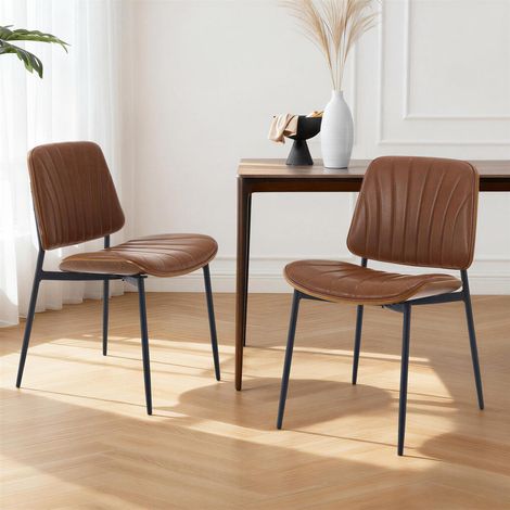 Esszimmerstühle 2er Set PU Leder Braun mit Metallbeinen modern (1/5)