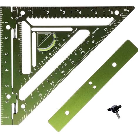 Règle de travail du bois en alliage d'aluminium, outil carré de chevron avec vis de fixation de bloc de gabarit pour charpentiers architectes vert (1/5)