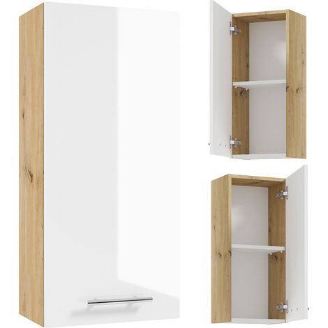Badezimmer Hängeschrank in Artisan Eiche Nb. mit weiß Hochglanz lackiert SEIA-107, B/H/T ca. 32/70/21 cm (1/5)