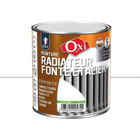 Peinture radiateur fonte blanc satin 0.5L – Antirouille – Résiste jusqu'à 120°C – Application directe sans sous-couche – OXI