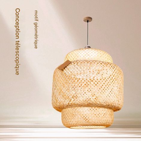 Abat-jour lanterne, suspension en bambou tressé, restaurant chinois, hébergement chez l'habitant, design artistique, abat-jour rétro et créatif en bambou et rotin tressés