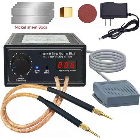 8000-W-Punktschweißgerät, Hochleistungs-Handpunktschweißgerät, tragbar, 1200 A, einstellbare Schweißleistung, für 18650-Akkus (2 x 5000 mAh) (1/4)