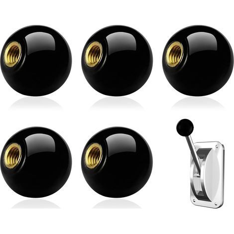 pezzi - Pomello a leva con cuscinetto a sfera - Impugnatura rotonda - Filettatura interna M8 - Bachelite nera - Per macchinari industriali - Nero - 25x23,5 mm (1/5)