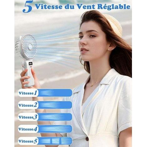 Ventilatore Portatile Silenzioso 4500mAh, 5 Velocità, Design Elegante con Supporto da Tavolo e Collare, USB Ricaricabile, Ideale per Ufficio Viaggio Outdoor (1/3)
