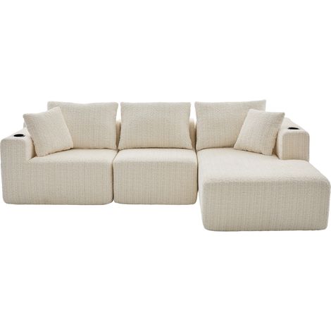 Canapé moderne 3 places en mousse à mémoire de forme avec porte-gobelet et poche, canapé d'angle sans structure avec méridienne en L, sans montage – dimensions: 261×165×80.5 cm (1/5)