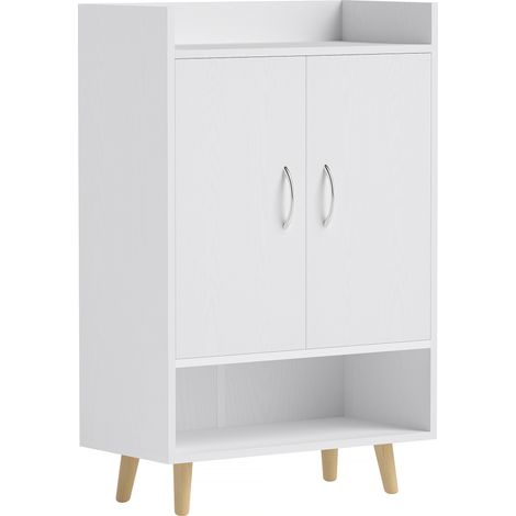 Meuble à chaussures 12 paires avec portes et étagères, coffre à chaussures moderne, bois massif blanc 60x30x92 cm
