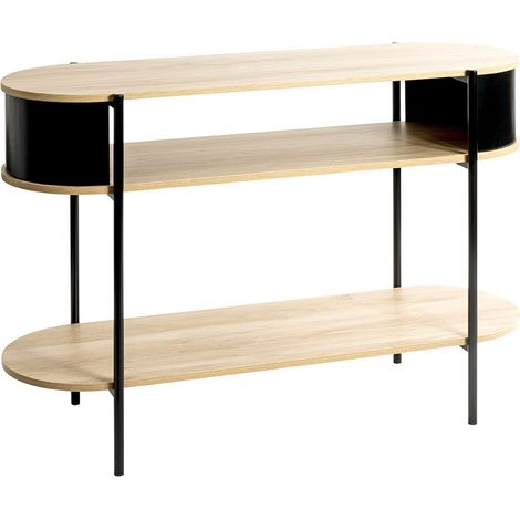 Table console meuble salon coloris chêne/Noir - Longueur 110 x Hauteur 76 x Profondeur 39 cm (1/5)