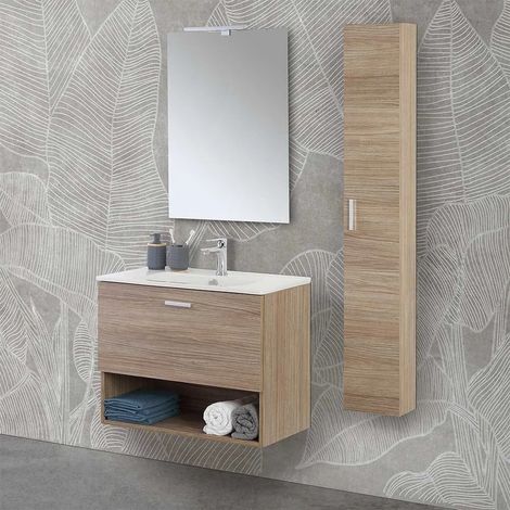 Mobile bagno sospeso 80 rovere tropea con pensile 150 lavabo e specchio Martha (1/5)