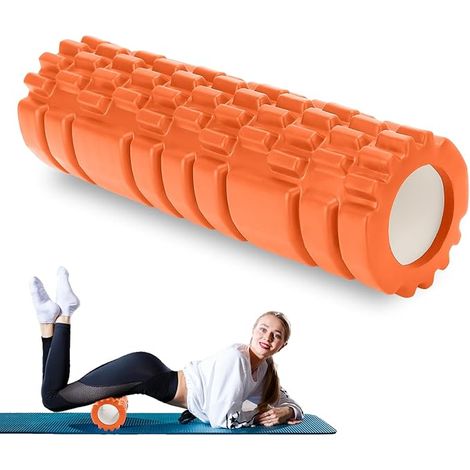 Rouleau de Massage Adulte Unisexe Rouleau Massage en Mousse à Quadrillage Foam Roller pour Soulager les Tensions Musculaires la Pression dans le Dos Rouleau de Massage Musculaire 33×8cm (Orange)