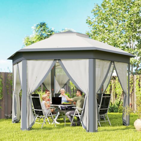 Gris 4x3,4 m - Tente pliante doté de toit double, 6 moustiquaires amovibles et sac de transport anti-UV