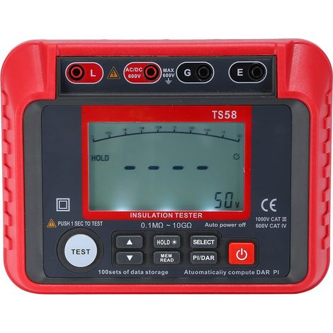 TS58 Insulation Resistance Tester, 10GΩ Measuring Range, Dust and Moisture Resistant Construction (1/5)