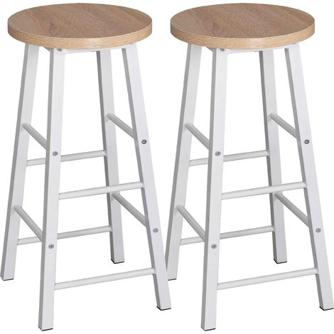 WOLTU 2 x bar stools Retro Breakfast Kitchen Bar High chairs MDF Seat Metal Legs Light Oak (1/5)